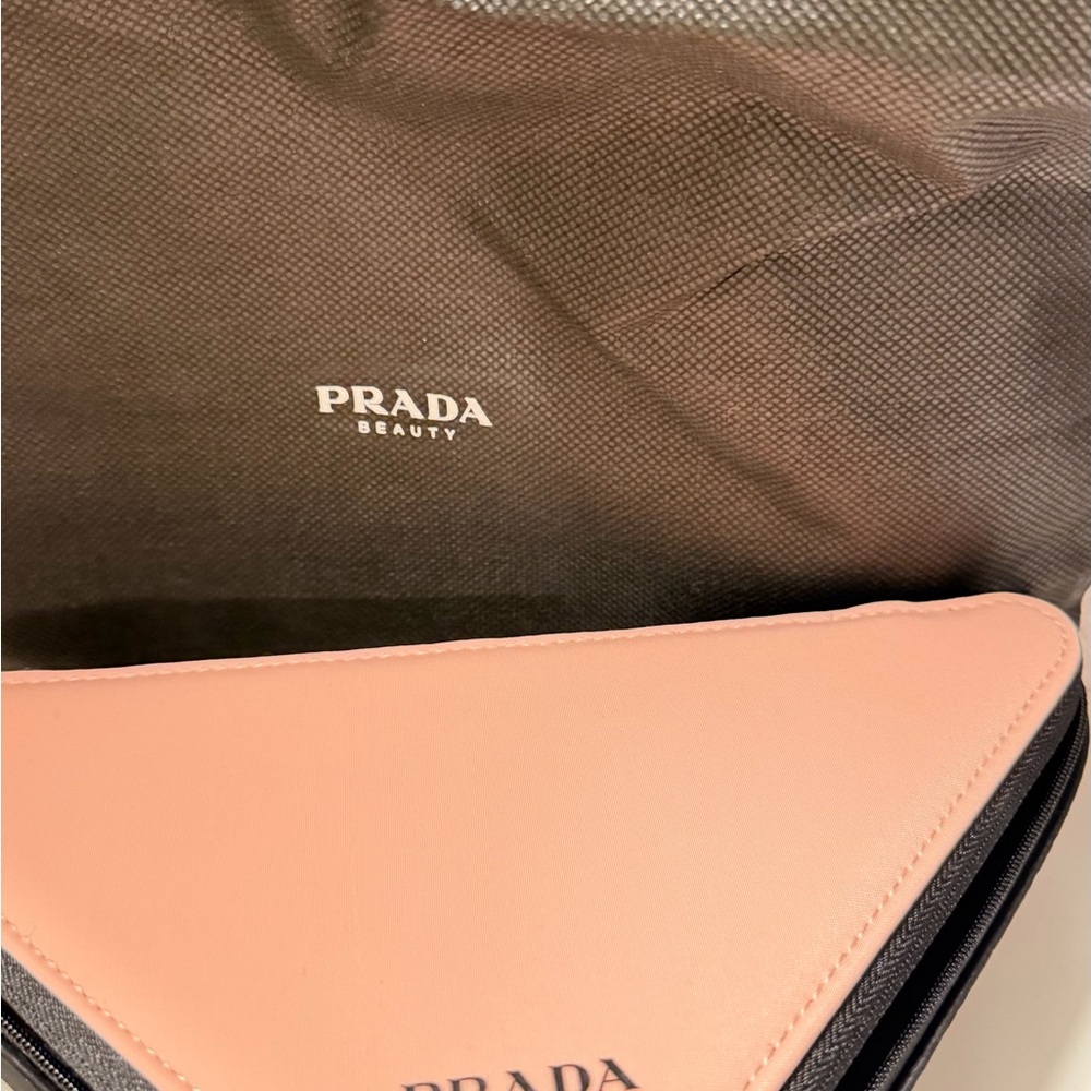 Prada Beauty Pink Triangle Cosmetic Case with Black Trim - Picture 3 of 4